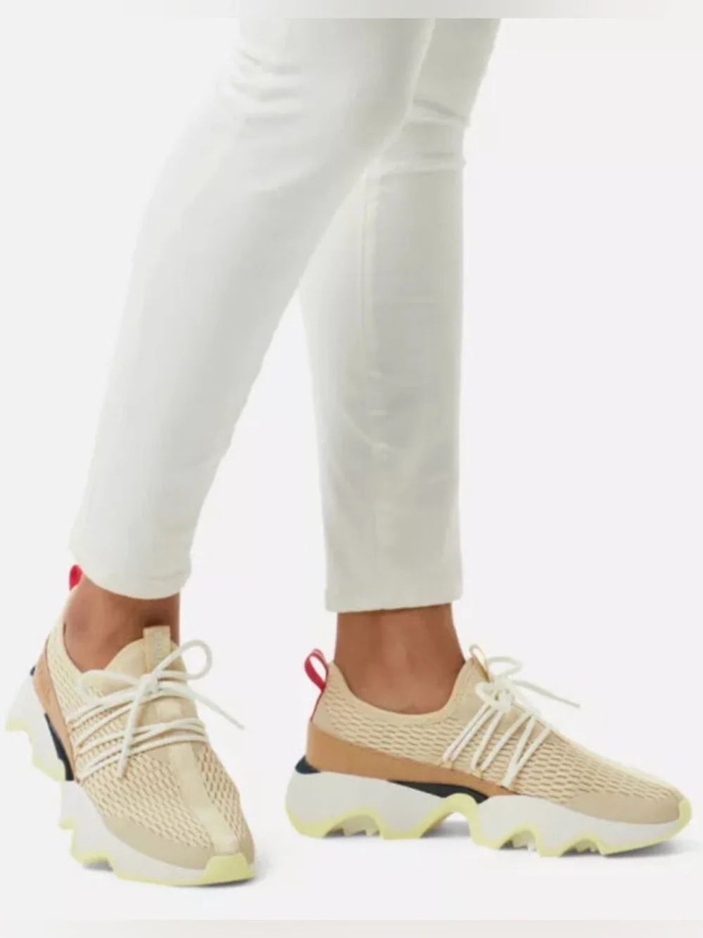 Sorel Kinetic Impact II Crossover Cream Knit Ghillie Lace Sneaker SZ 10